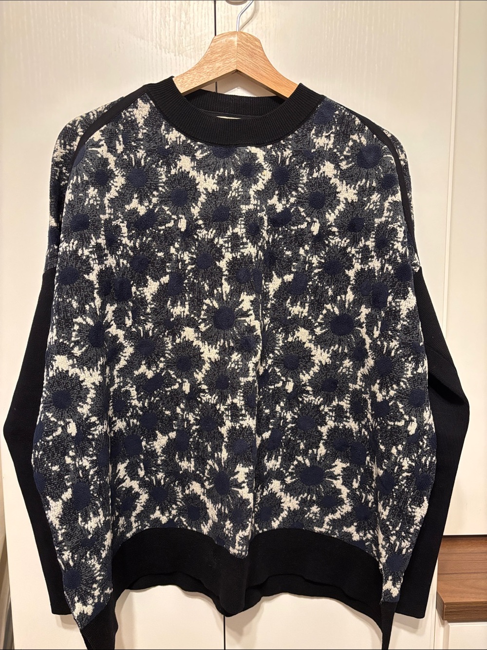 Marni Wool Blend Crewneck Pullover Jumper Blue Black Poppy Pattern IT 42, US 10